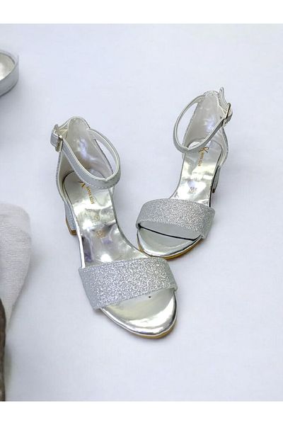 pediashoes Girl's Silver Color Glittery Mini-Heel Stylish Evening Shoes