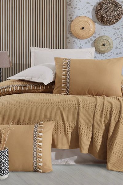 Clasy Single Tasseled Pique Set - Bohamline Mustard