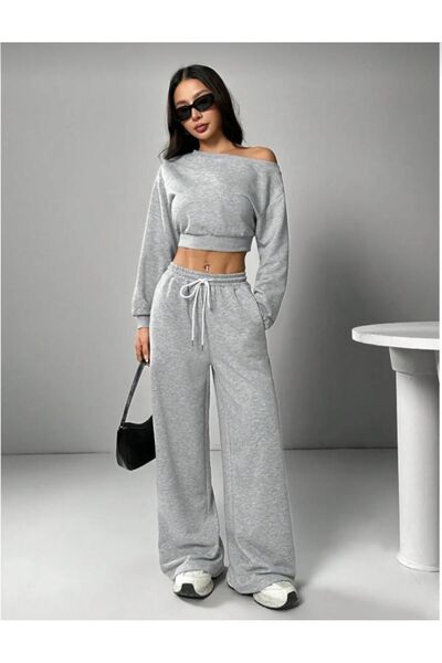 Le Vion Women's Large Size Oversized Two Thread Black Sweatpants