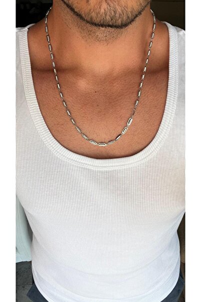 ZEYM قلادة سلسلة فولاذية بيضاوية الشكل منقوشة باللون الفضي – للجنسين"