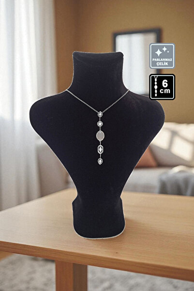 Miss TBee 🌠 'Y' Model Stone Steel Necklace 🎨   White Silver