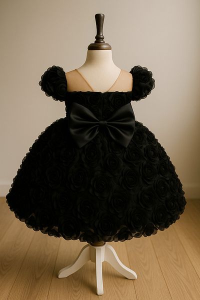 MUSGEM Special Design Rose Flower Detailed Black Color Girl's Evening Dress