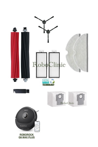 Roboclinic كيس غبار متوافق مع مكنسة Roborock Q8 Max Plus الروبوتية، فرشاة، فل...