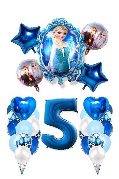 Disney Frozen Frozen Elsa Mavi Pullu Şeffaf Balon Rakam Balon Kalp Yıldız Folyo Balonlu Karlar Kraliçesi Konsepti