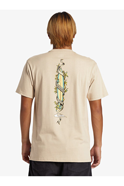 Quiksilver Ανδρικό μπλουζάκι Step Up Purple σε μπεζ στρογγυλή λαιμόκοψη