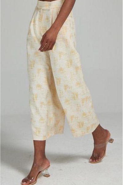 MAABMODA Yellow Cream Linen Short Leg Palazzo Trousers