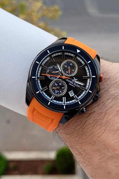 Daniel Klein 45 Mm Kasası Siyah Kordonu Turuncu Renk İç Göstergeleri Aktif Erkek Kol Saati