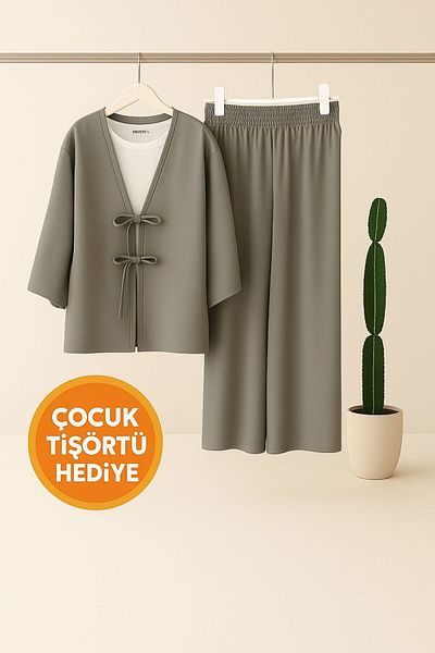 only moon ΓΥΝΑΙΚΕΙΑ ΕΝΔΥΣΗ Λινό Σετ κιμονό με δέσιμο, ΤΟΥΝΙΚ ΠΑΝΤΕΛΟΝΙ ΣΕΤ 2 ΤΕΜΑΧΙΩΝ