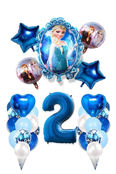 Disney Frozen Frozen Elsa Mavi Pullu Şeffaf Balon Rakam Balon Kalp Yıldız Folyo Balonlu Karlar Kraliçesi Konsepti