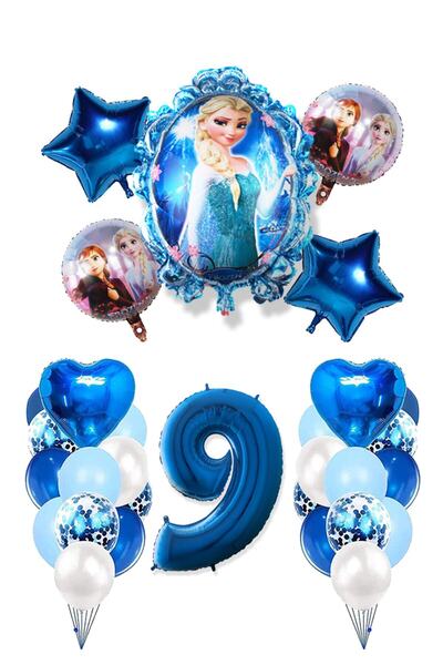 Disney Frozen Frozen Elsa Mavi Pullu Şeffaf Balon Rakam Balon Kalp Yıldız Folyo Balonlu Karlar Kraliçesi Konsepti