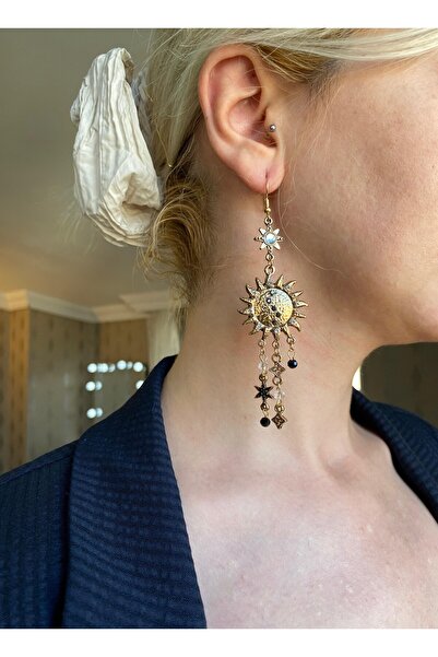 MIRADA JEWELRY Vintage Sallantılı Güneş Ay ve Yıldız Küpe