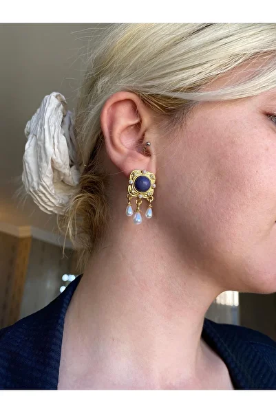 MIRADA JEWELRY Vintage Baroque Pearl Blue Design Earrings