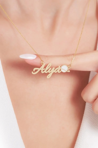 Sardeis 925 Ayar Gümüş Satürn Tasarımlı Kişiye Özel İsimli Kolye