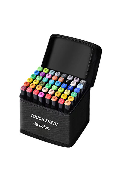 TOUCH SKETC 48' Li Çift Taraflı Marker Kalem Seti Fırça Uçlu Kalın Uçlu Standlı