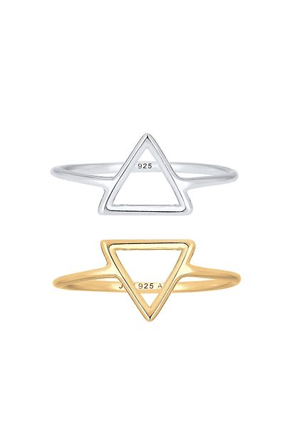 ELLI Inel Triunghi Bicolor, Argint 925 Placat cu Aur