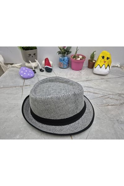 Avantaj Kapıda Premium Fedora Straw Hat – Adult Unisex, Black Stripe, Classic Summer Style