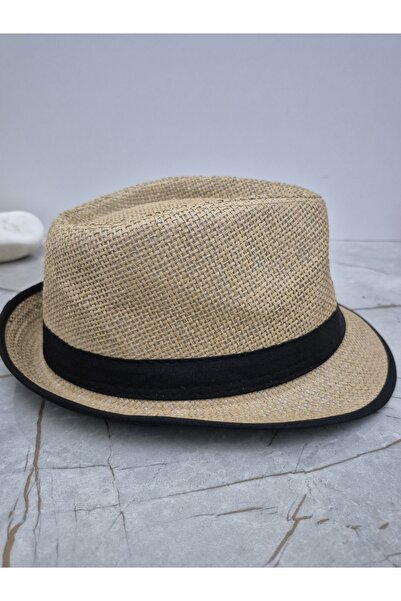 Avantaj Kapıda Premium Fedora Straw Hat – Adult Unisex, Black Stripe, Classic Summer Style