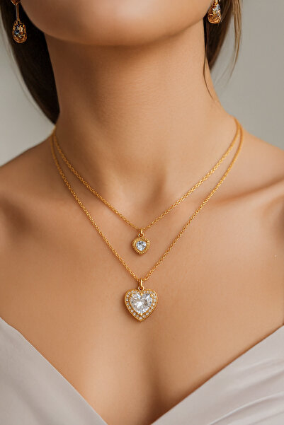 xtaki قلادة على شكل قلب، قلادة على شكل قلب، قلادة مرصعة بالأحجار، مجوهرات ذهب...