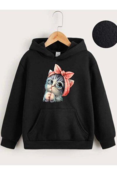 CVS سويت شيرت بغطاء للرأس مطبوع عليه موسيقى للأطفال للجنسين - أسود