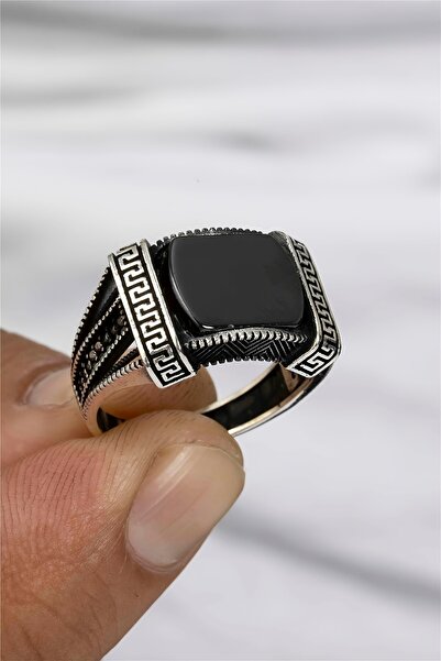 Silverplus Şerit Grek Desenli Gümüş Serçe Parmak Erkek Yüzük