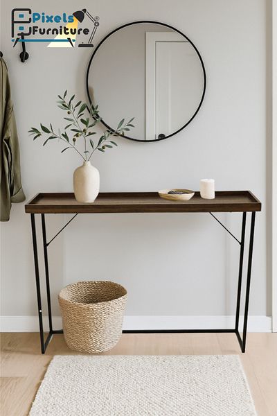 PixelsFurniture Pixel Furniture Console Table, Entryway with Wood Top and Metal Ends, Versatile