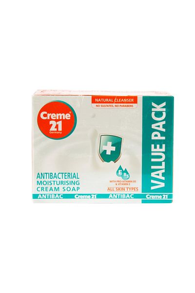 Creme 21 صابون مرطب مضاد للبكتيريا، عبوة اقتصادية، 3 قطع × 125 غرام - منظف لطيف على البشرة