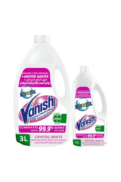 Vanish Fabric Stain Remover Crystal White 3 Litres + 1 Litre