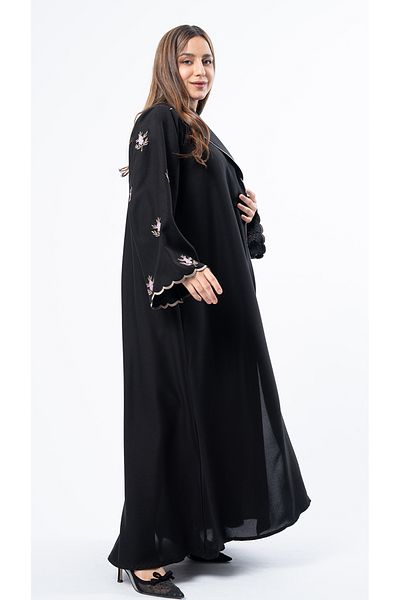 outline Black formal abaya with floral embroidery