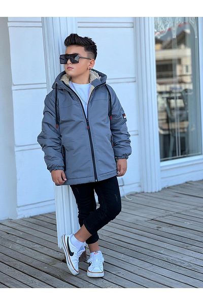 Zaziko Kids Boy's Hooded Fur Coat Km3050