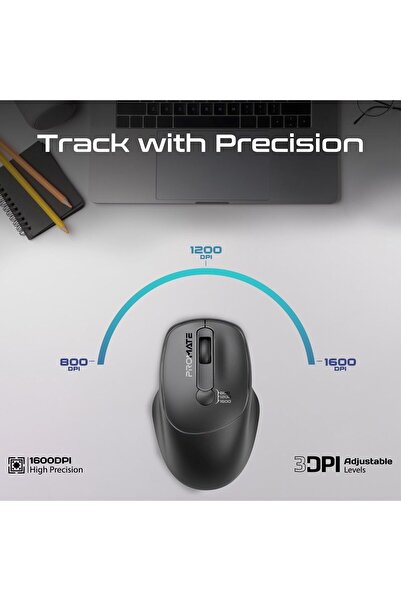 Promate UniGlide Wireless Mouse with Adjustable DPI - Black