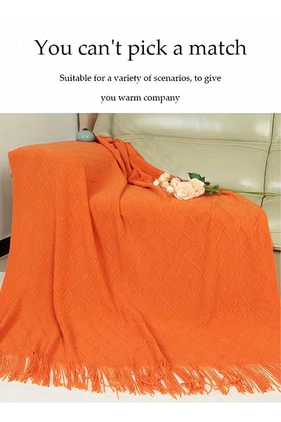 Generic Tassel Soft Blanket Sofa Blanket Warm Cotton Orange 172*127cm