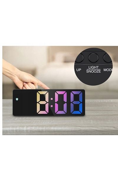 JEWELORA Ceas electronic LED cu afișaj RGB, termometru și alarmă, negru/alb - Negru