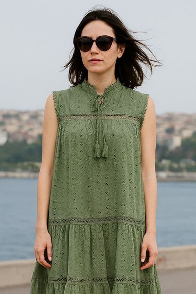 MODA Fisto Embroidered Lined Sleeveless Short Dress, Dress, Fisto Dress, Sleeveless Dress, Lined Dress