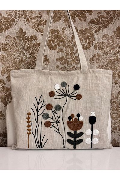 Mustgross Beach & Daily Use Punch Zippered Linen Bag 1 Piece 42X34Cm Hanger 26cm