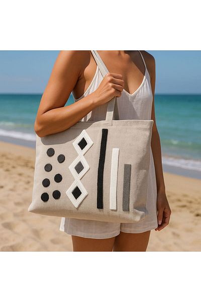 Mustgross Beach & Daily Use Punch Zippered Linen Bag 1 Piece 42X34Cm Hanger 26cm