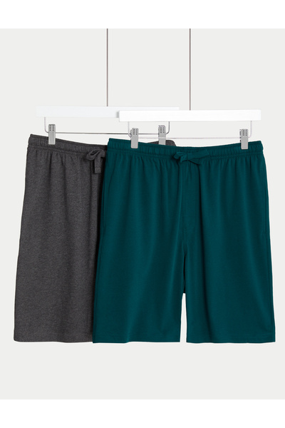 Marks & Spencer Saf Pamuklu 2'li Kısa Pijama Altı Seti