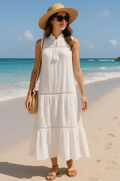 MODA Fisto Embroidered Lined Sleeveless Long Dress, Dress, Fisto Dress, Sleeveless Dress, Lined Dress