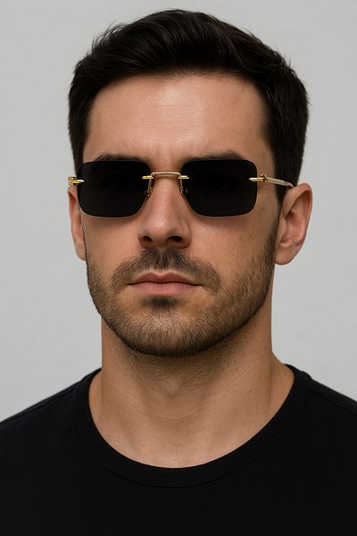LOOKUP NEW Unisex Women Men Uv400 Protected Square Metal Eşref Single Gold Gold Hinged Sunglasses