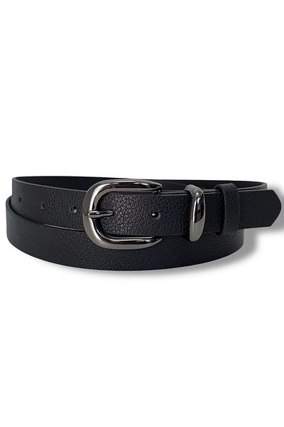 Gesa Men's Faux Leather Nickel Buckle Thin Old Money Black Belt 2.5 cm