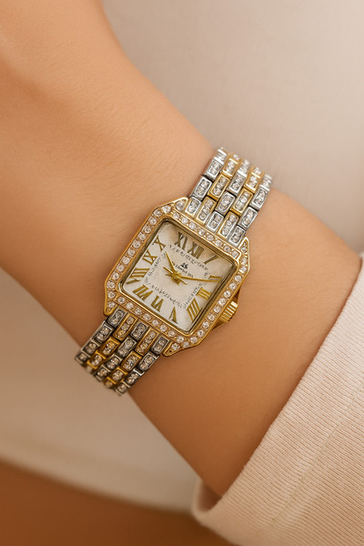 G Sport POLO ساعة يد نسائية من زترو فينتج سكوير مرصعة بالجواهر - أرقام رومانية معدنية