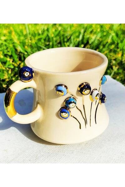 Monako Limited Edition 90ml Double Turkish Coffee Cup - 24K Gold Embroidered with Evil Eye and Tree of Life Pattern