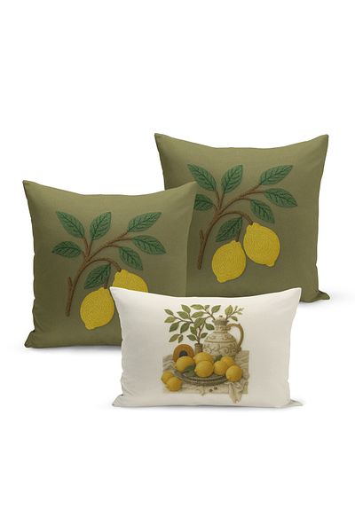 Bertille Home Set de 3 huse de pernă cu imprimare digitală pe două părți (aspect de broderie cu model de puncție)