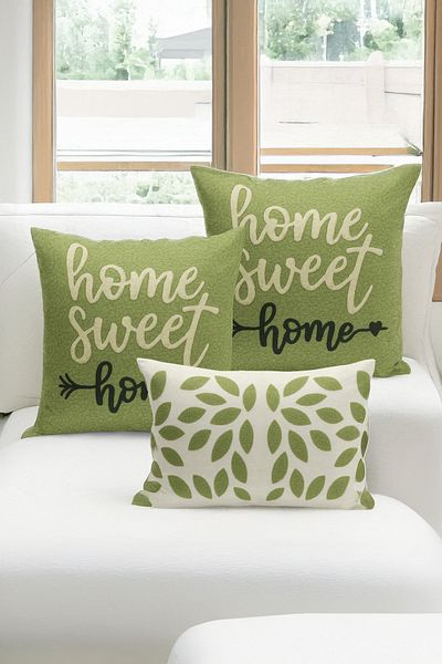 Bertille Home Set de 3 huse de pernă cu imprimare digitală pe două părți (aspect de broderie cu model de puncție)