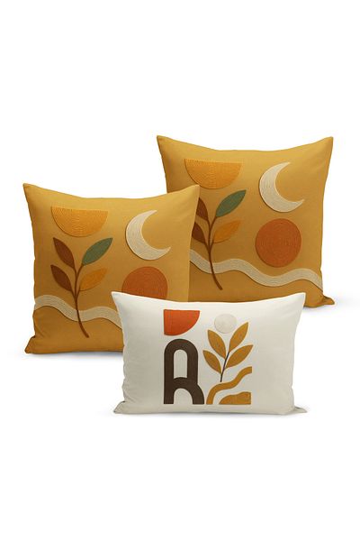 Bertille Home Set de 3 huse de pernă cu imprimare digitală pe două părți (aspect de broderie cu model de puncție)