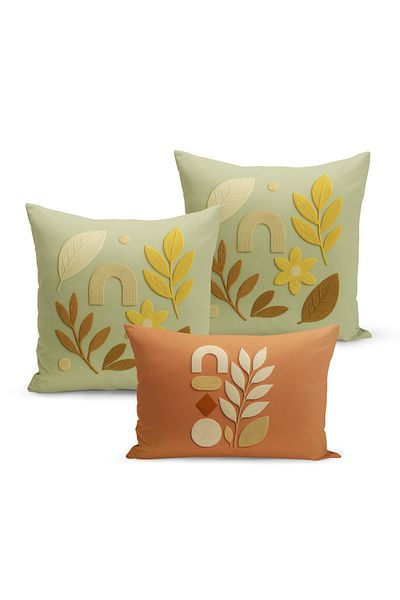 Bertille Home Set de 3 huse de pernă cu imprimare digitală pe două părți (aspect de broderie cu model de puncție)