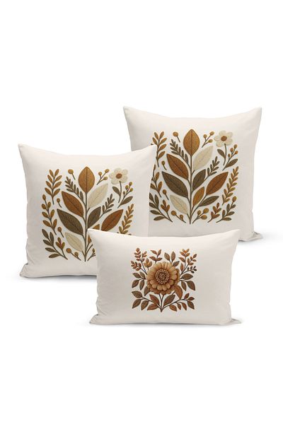 Bertille Home Set de 3 huse de pernă cu imprimare digitală pe două părți (aspect de broderie cu model de puncție)