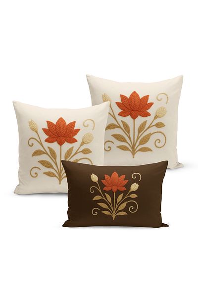 Bertille Home Set de 3 huse de pernă cu imprimare digitală pe două părți (aspect de broderie cu model de puncție)
