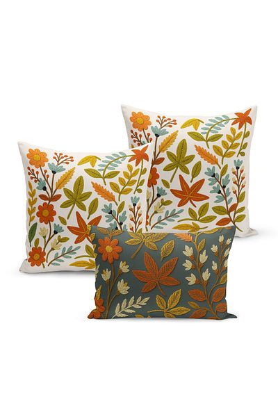 Bertille Home Set de 3 huse de pernă cu imprimare digitală pe două părți (aspect de broderie cu model de puncție)