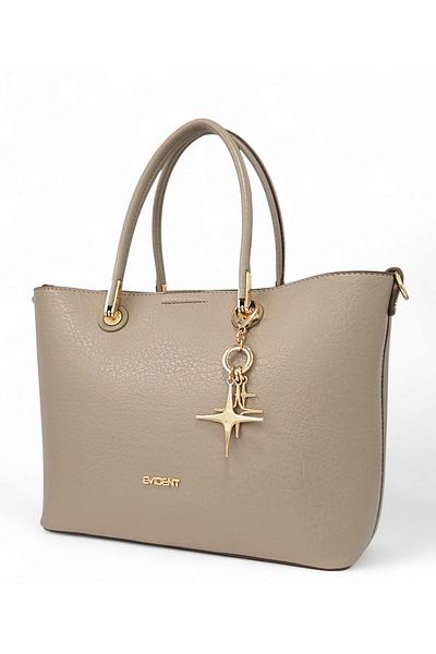 Evident Classic Women's Hand and Long Strap Shoulder Bag with Sand Beige Soft Textured Charm