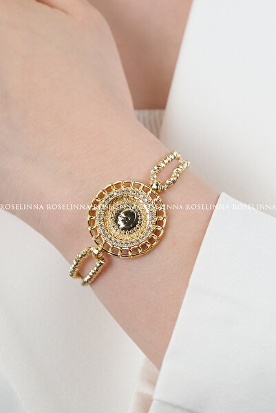 ROSELİNNA Gold Renk İpli Ayarlanabilir Çeyrekli Bileklik Modeli, Dorika Boncu...